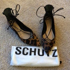 Schutz Cow Hair Leopard tie up flats🖤